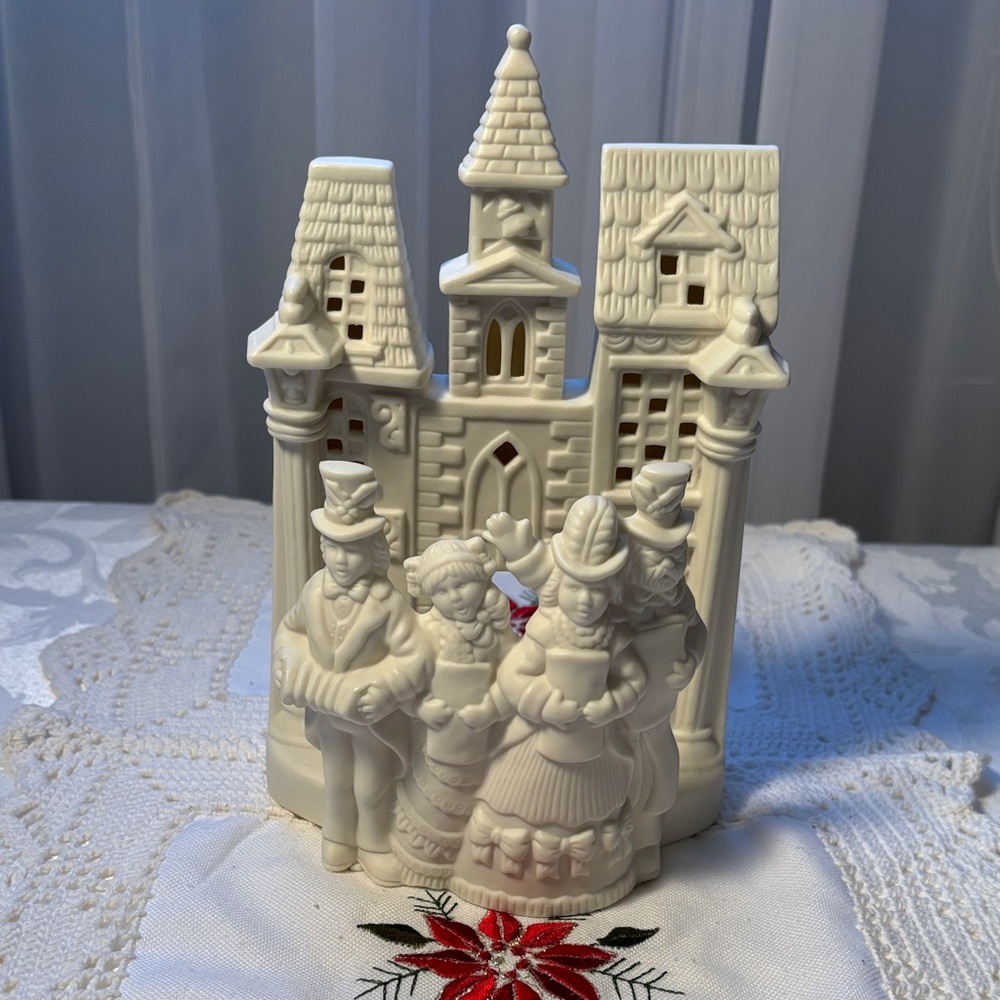 White Ceramic Holiday “Village Carolers” Tea Light Holder by Partylite